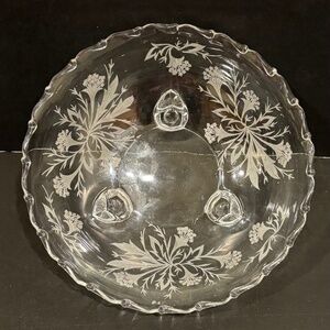 Vgt Fostoria "Heather" Etched Clear Footed Candy/Nut Bowl 7"
